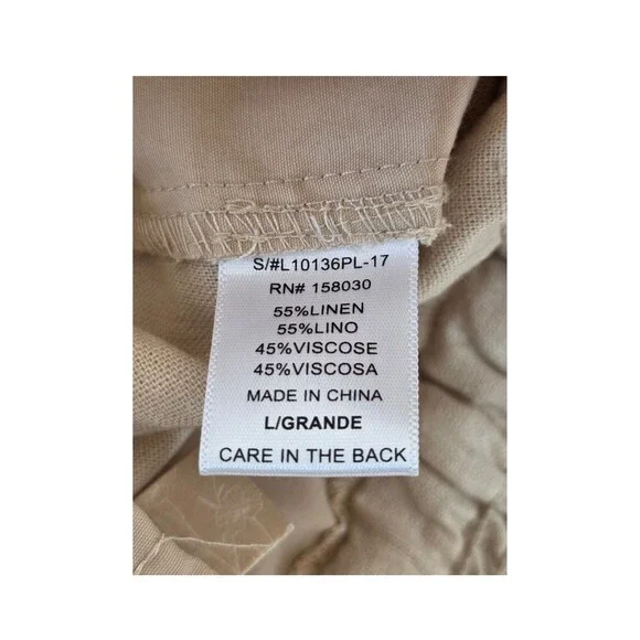 Love Tree L Beige Linen Blend Smocked Waist Pull on Pants w/ Pockets Beachy NWT - Picture 7 of 8